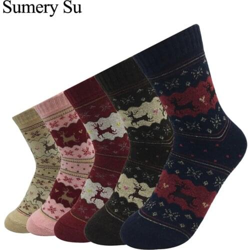 5 Pairs/Lot Winter Warm Wool Socks Women Christmas Gift Brand Fashion Design Cute Cashmere Sock Ladies Female Sweet Gifts New