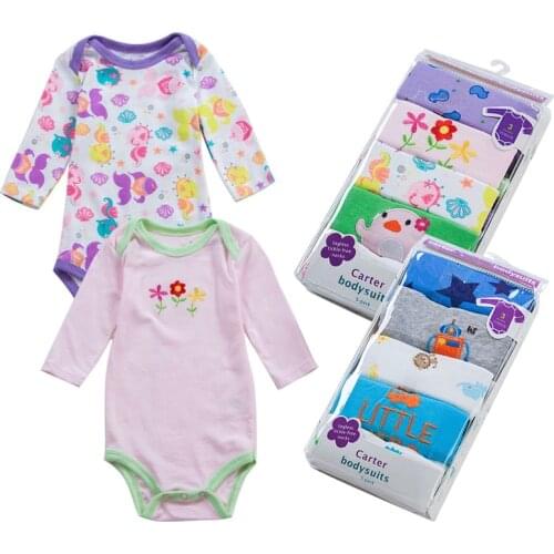 5 Pcs Cartoon Newborn Baby Romper Long Sleeve Triangle Cotton Baby Clothes Infant Bodysuit