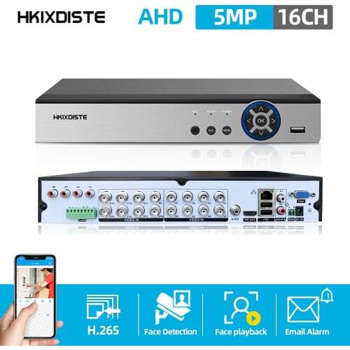 AI Face Detection 5in1 AHD DVR 16CH CVBS TVI AHD Analog IP Cameras HD P2P Cloud H.265 VGA HDMI video recorder RS485 Audio