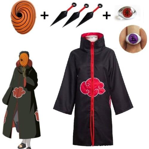 Anime Akatsuki Tobi Obito Cosplay Costume Mask +Headband +Ring +Kunai Sleeve Cloak Robe Halloween Carnival Adult Kids Women Men