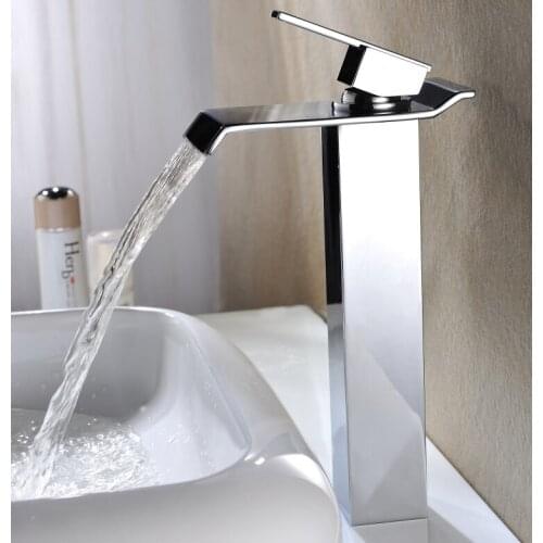 Free shipping polished chrome brass Bathroom Sink vessel Faucet mixer tap single hole Tall Square