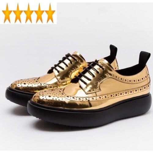 Mens Footwear Carved Brogue Fashion Lace Up Thick Bottom Height Increase Shoe Designer Punk Casual Genuine Leather Shoes
