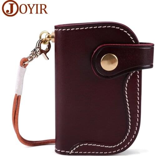 JOYIR Genuine Leather Men Key Wallet Zipper Housekeeper Key Pouch Holder Keychain Vintage Style Keys Organizer Purse Card Holder