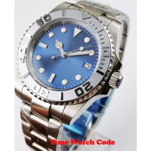 Bliger 40mm Automatic Mens Watch Blue sterile Dial NH35 Miyota automatic movement Auto Date Sapphire Glass luminous bracelet