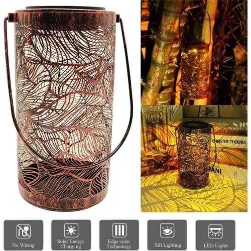 Solar Outdoor Light, Vintage Leaves Iron Art Lamp, IP44 Waterproof, Retro Lantern with Handle for Tree Garden Yard Pathway Lawn