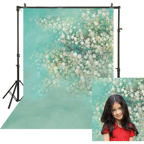 Cyan Floral Photographic Backdrop Polyester Cloth With Wood Floor Petals Oil Painting Green Kid Portrait Photo Studio Background