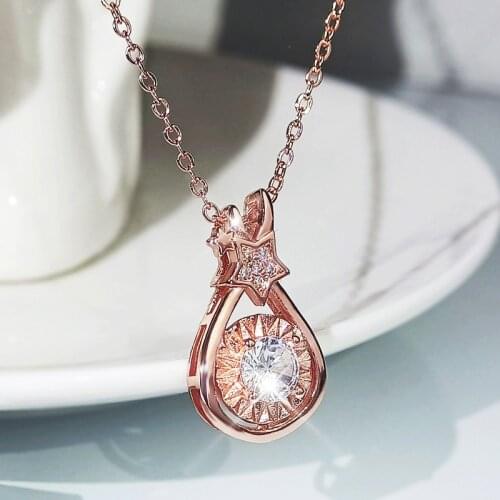 Huitan Creative Drop Shaped Women Pendant Necklace Silver Color/Rose Gold Color Statement Necklace for Party Girl Exquisite Gift