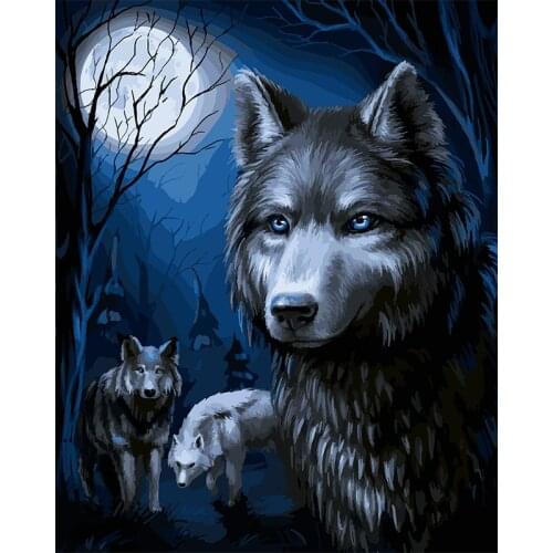 Late Night Black Wolf Animal DIY Drawing Painting by Numbers Lage Size Picture on Wall Decoration Children Gift 40x50 50x65cm