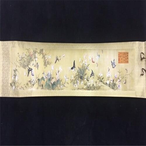 Chinese Old long Scroll Painting butterfly diagram Picture