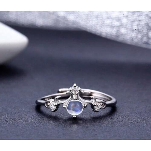 Vintage 925 Sterling Silver Round 7A Natural Moonstone Rings For Women Wedding Engagement Jewelry Finger Anillos Bague Aneis