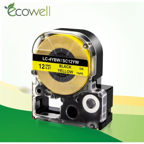 Ecowell Pattern Tape Printer Ribbons SC12YW LC-4YBP Black on Yellow compatible for Epson Labelworks LW-300 LW-400 label maker