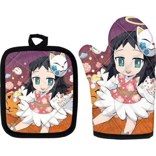 Oven Mitts Halloween Demon Slayer Kimetsu No Yaiba Microwave Heat Protection Gloves Kitchen Baking/Cooking Glove Cook Glove Mat
