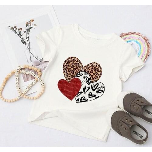 Fashion Love Leopard Print Design New Tshirt Girl Novelty Cute Tops Summer Baby Boy T Shirt Short Sleeve Little Girls Clothing