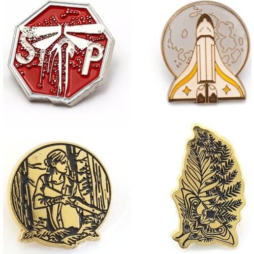 Mengtuyi New The Last Of Us 2 Mens Brooch Geometric Cuff Links Rocket Men Brooches Geometric Red Badge Pins Gold Accessory Gift