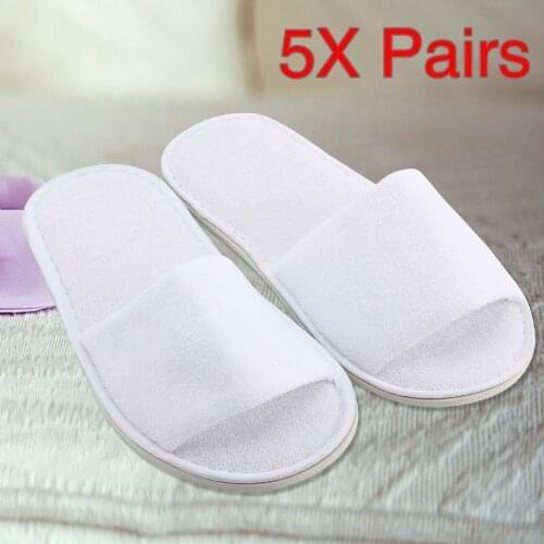 Hotel Disposable slippers 5 Pairs Spa Hotel Guest Slipper Open Toe Disposable Terry Style Breathable Soft White Shoes 4.639