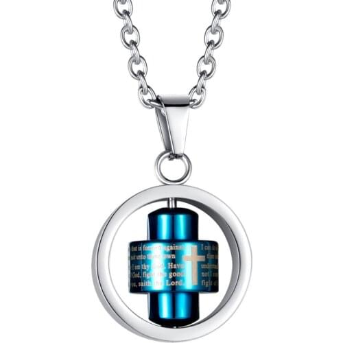 BOEYCJR Bible pattern Cross Necklace Rotatable Necklace&Pendant Fashion Jewelry HipHop Punk Necklace For Men or Women