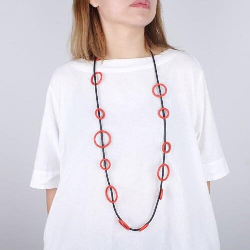 YD&YDBZ DIY Red Big Circle Pendant Necklaces For Women Strange Black Rubber Rope Long Chain Necklace Jewelry Mom Festival Gift