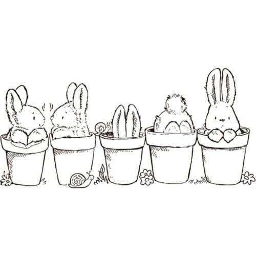 Easter Bunny Potted Plant Silicone Clear Seal Stamp DIY Scrapbooking Embossing