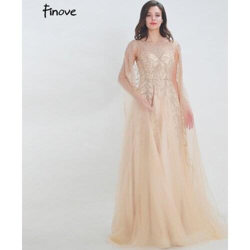 Finove Prom Dress 2020 Sexy O-Neck Beading Illusion Backless Party Evening Gowns for Girls