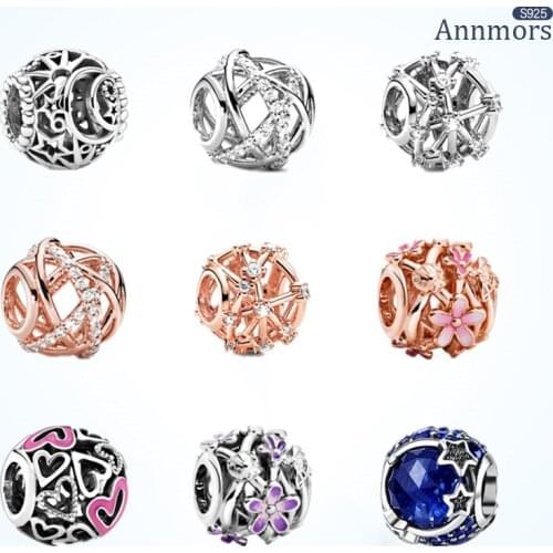 Fits Pandora Heart Hollow Flower Charms Beads for Jewelry Make Christmas Birthday Wife Lover Family Gift Bracelet Necklace Beads