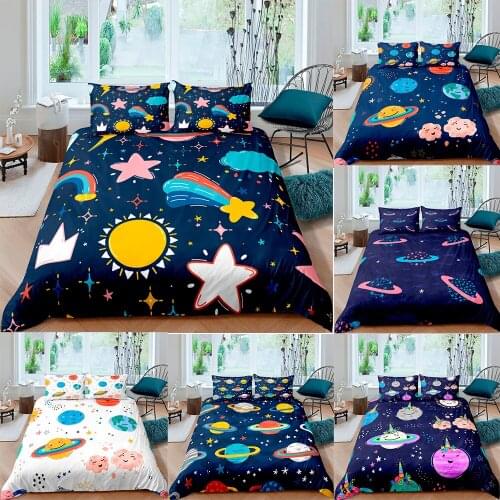3d Cartoon Space Duvet Cover Creative Bedding Set Colorful Comforter Bed Cover Set For Kids Baby Boy Bedclothes Quilt