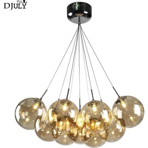 Nordic Smoke gray glass ball Multiple heads pendant lights home deco luminaire design living room stairs hanging lamp fixtures