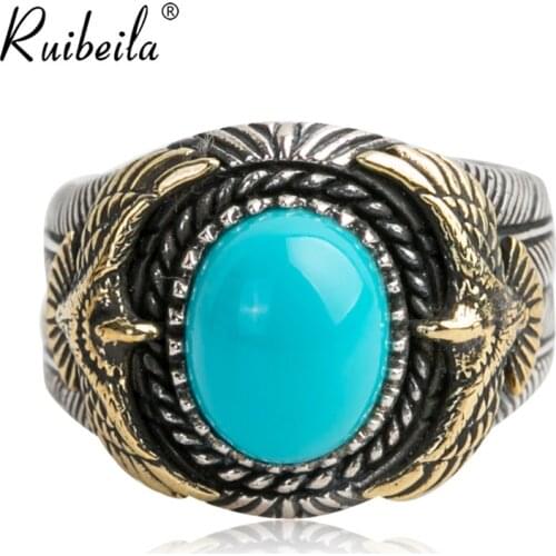 Ruibeila925 argent turquoise aigle volant aigle hommes et femmes ouverture réglable bleu gemme nouvelle bague cadeau bijoux
