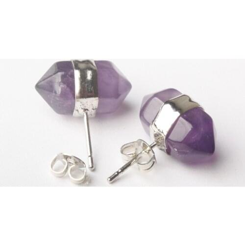 New 18X10MM Amethysts Clear Quartz Lapis lazuli Aventurine Opal Turquoises Faceted Bicone Stud Earrings 1 Pair