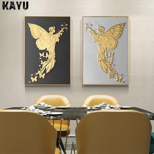 Nordic Retro Golden Angel Wall Art Canvas Abstract Painting Home Decor Vintage Posters and Prints Wall Pictures for Living Room