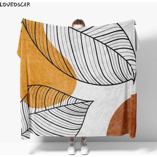 Modern Classic Scandinavian Beige White Grey Plant Tropical Leaves Throw Bed Sauna Soft Blanket Personalized Elegant Decor Salon