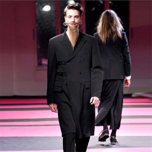 Original design mens trench coat personality catwalk style custom double-breasted loose mens clothing Big yards mens clothing