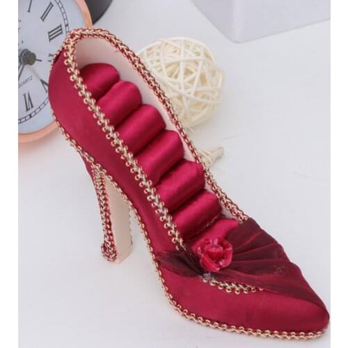 Creative High-heeled Shoes Shaped Storage Rack Jewelry Display Holder Stand Home Decor for Ear Stud Rings (Red)