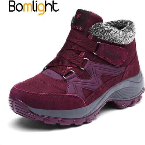 Bomlight Women Mother Walking Shoes Winter 2018 Loop Platform Sneakers Female Snow Boots Fur Plush Warm Flat Shoes Size 42