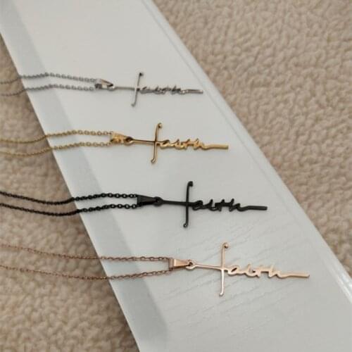 1 pc amulet cross faith necklace letter pendant stainless steel men and women fashion jewelry gift 4 color Christmas present
