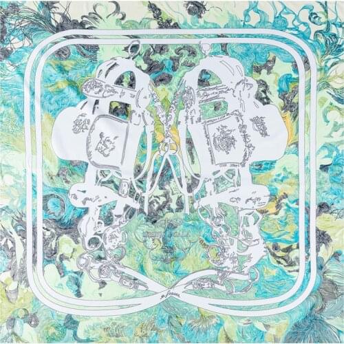 130cm Twill Silk Scarf Bar Armor Print Square Scarf Women Bandana Shawl Luxury Brand Foulard Scarves Wraps For Ladies Echarpe