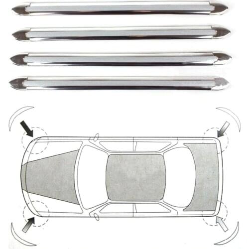 4PCS CAR AUTO BUMPER ANTI-SCRATCH STICKER SILVER CHROME CORNER PROTECTOR GUARD STRIPE DIY FRONT REAR COLLISION PROTECTION BAR