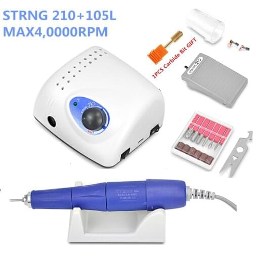Authent 65W 35000RPM Electric Nail Drill Machine Strong 210 105L 2.35mm Model Manicure Pedicure Nail File Bit Nail Art Equipment