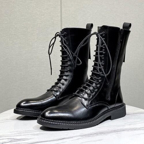 Boots Men PU Leather Long Motorcycle Martins Boots Male Japan Harajuku Streetwear Casual Punk Gothic Rock Leather Boots Shoes