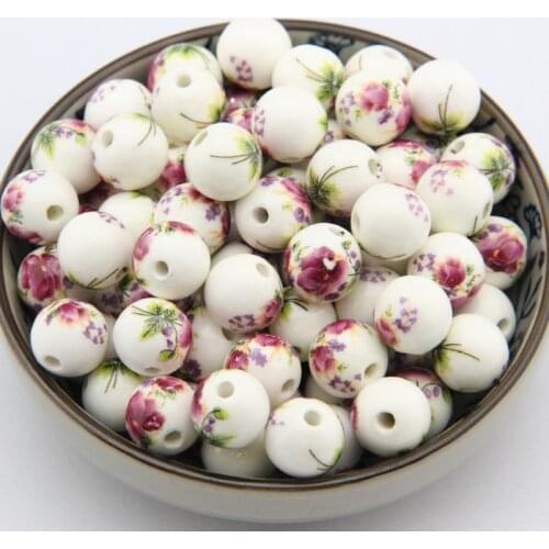 10Pcs/lot 8MM 10MM 12MM 14MM Loose Beads DIY Handmade Flower Pattern Porcelain Ceramic Round Beads Jewelry Making
