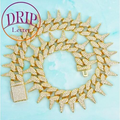 Cuban Link Gold Color Zircon For Mens Hip Hop Necklace Choker Iced Rock Jewelry Heavy Miami