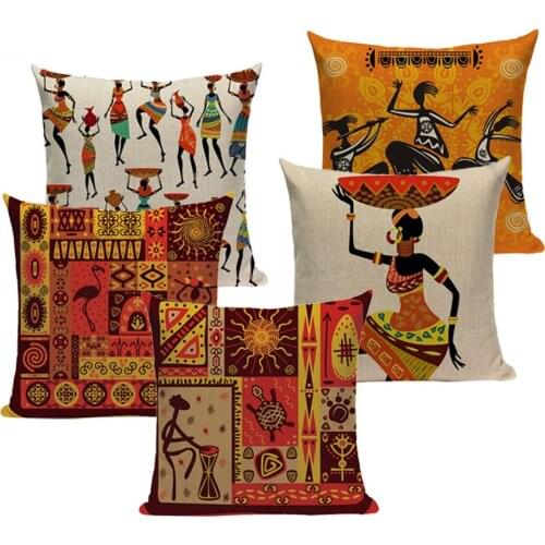 African Woman Cushion Cover Dancing Lady Africa Geometric Pillow Covers Pillow Cases Color Cloth Bedroom Sofa Decoration Ethnic
