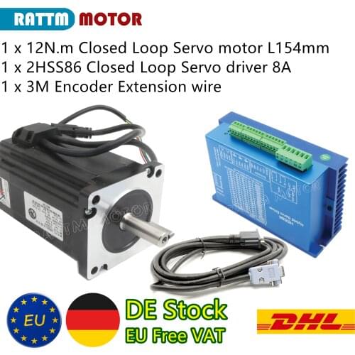 〖EU no VAT&Free Ship〗CNC Nema34 12N.m L154mm Closed-Loop Servo Motor Kit 2Phase HSS86 Hybrid Servo Driver 200KHz+3M Encoder Wire