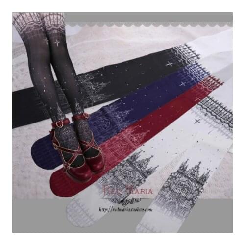 Harajuku Style Snow Night Church Gothic Double-sided Retro Printing Pantynose Cosplay Girl Punk Tights Long Stocking Accessories