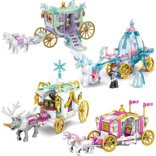 Disney Frozen Anna Elsa Princess Carriage Horse Building Blocks Kit Bricks Classic Movie Model Kids Girl Toys For Children Gift