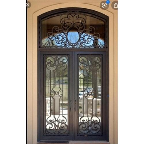 Hench wrought iron doors design With transom and dual panel glass delivery to Australia house