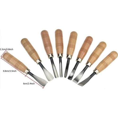 Creative 8Pcs Wood Carving Knives with Wooden Handle Woodworking Carpenter Engraving Tool Steel Blade Carving Chisel Tool Kit