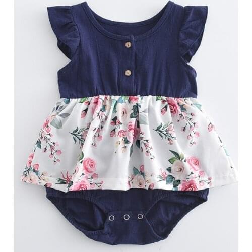 Keelorn Girls Summer Jumpsuit New Fashion Toddler Baby Floral Patchwork Jumpsuits Flying Sleeve Children Casual One-pieces