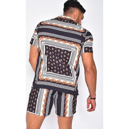 Mens Summer Large Size M-3XL Loose Casual Retro Fashion Print Lapel Cardigan Short-Sleeved Shirt