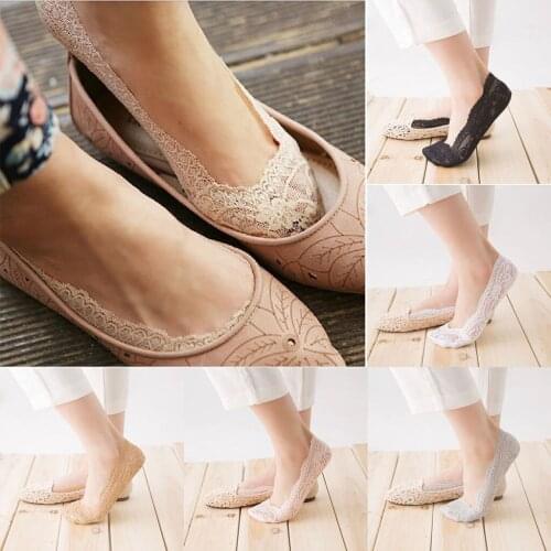 1 Pairs Womens Cotton Lace Antiskid Invisible Liner Socks Elastic Comfy Female Summer Spring Ankle Boat Low Cut Short Socks