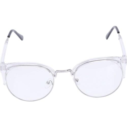 Retro Style Women Men Round Nerd Glasses Clear Lens Eyewear Metal Frame Glasses Colors:Transparent White+Silver Frame